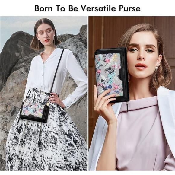 Women Crossbody Wallet Purse, RFID Card Holder Wristlet Clutch 2 Straps - Picture 2 of 6